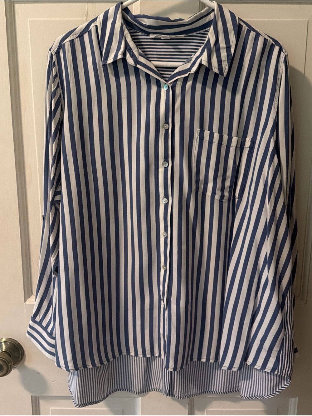 Jane and Delancey Blue/White Stripe Button-Down Shirt 1X Comfy